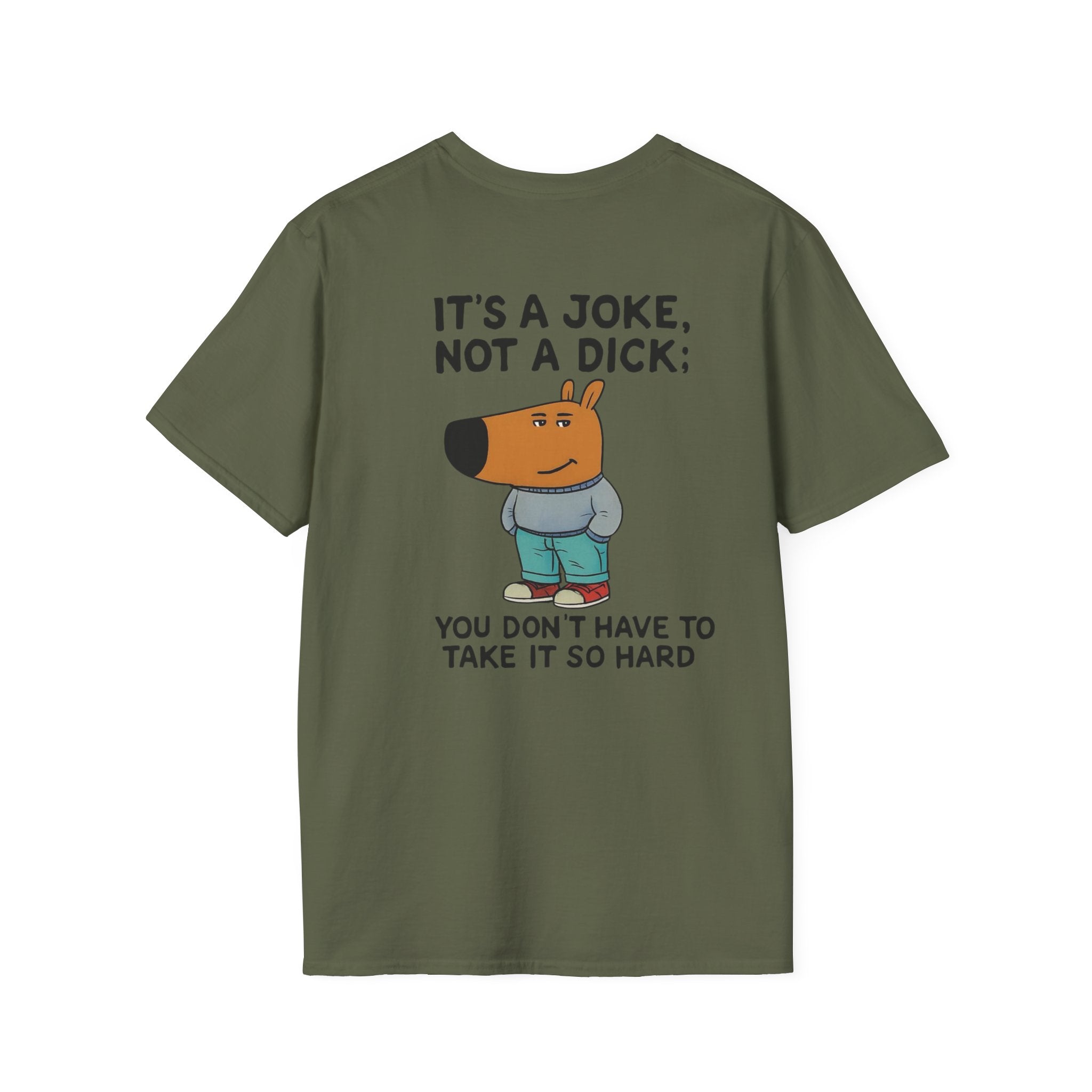 Funny Cartoon Dog T-Shirt — “It’s a Joke, Not a Dick” Casual Graphic Tee