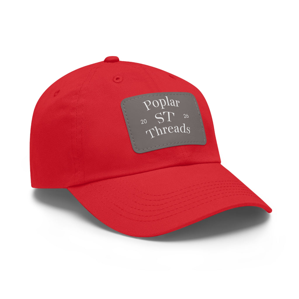 Leather Patch Dad Hat — "Poplar ST Threads" Embroidered Rectangle Cap