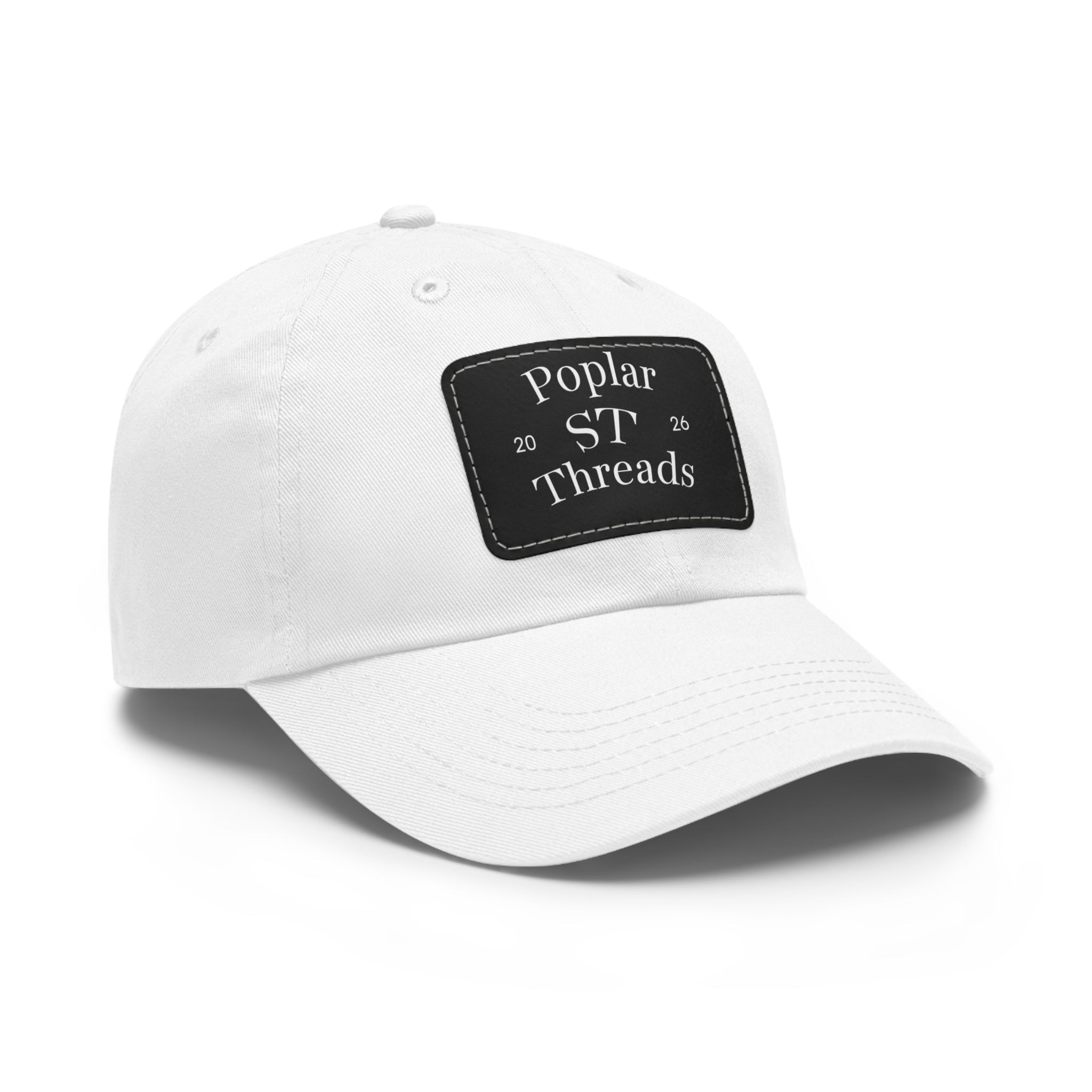 Leather Patch Dad Hat — "Poplar ST Threads" Embroidered Rectangle Cap