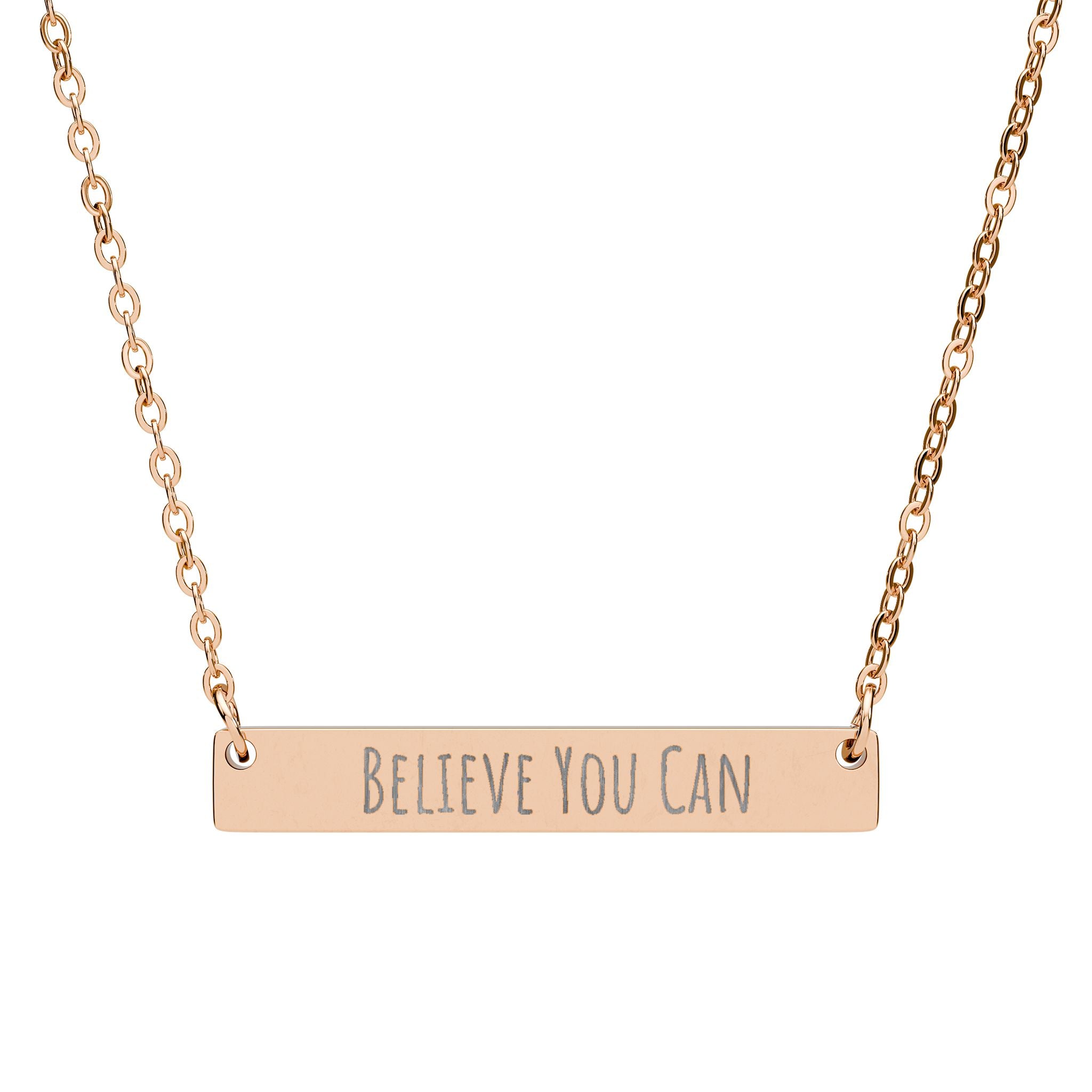 Engraved "Believe You Can" Bar Necklace — Horizontal Inspirational Pendant