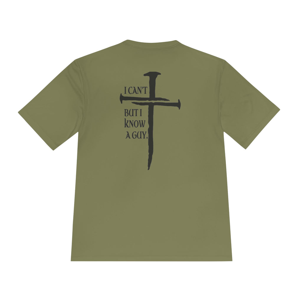 Graphic Tee — "I Can’t, But I Know a Guy" Nail Cross Design
