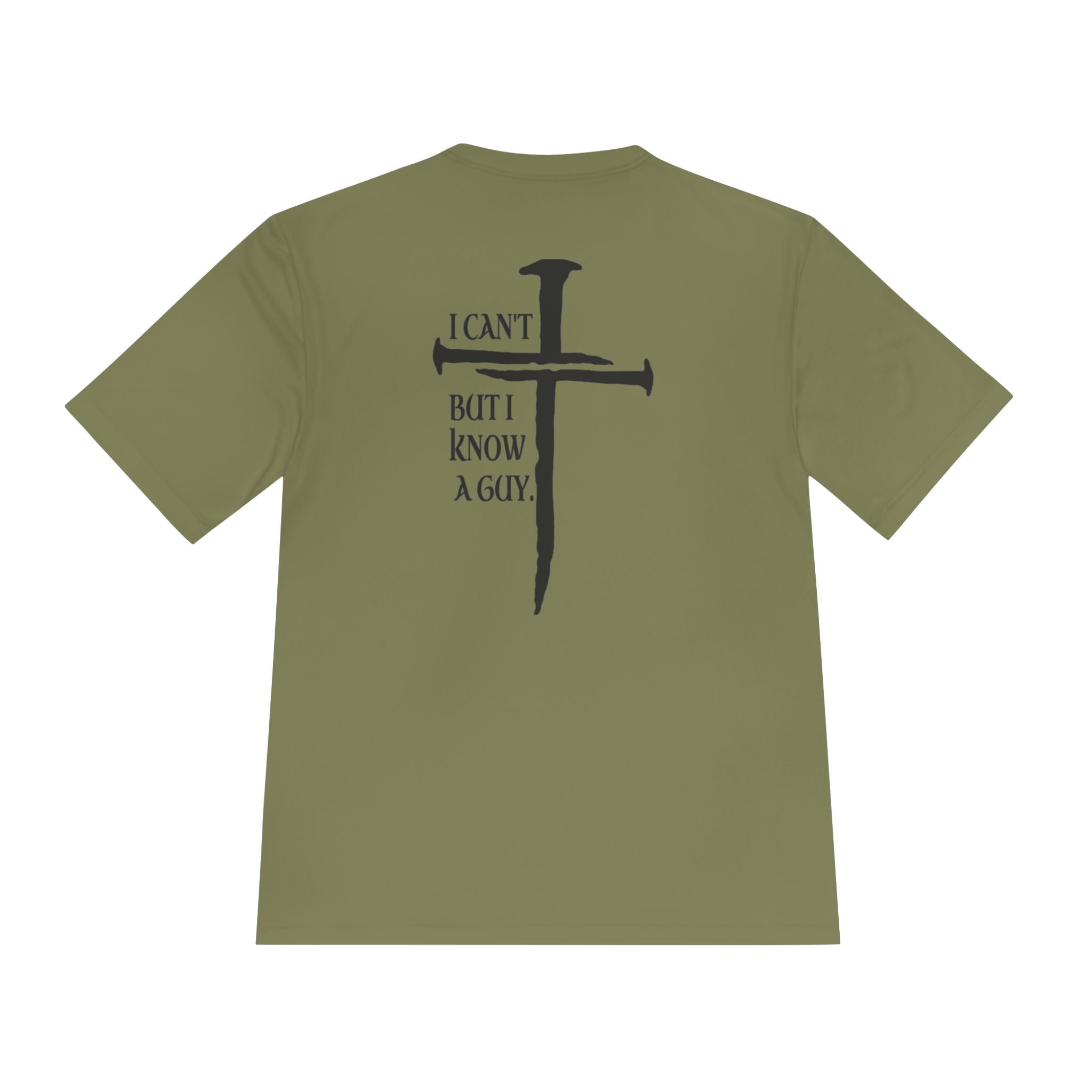 Graphic Tee — "I Can’t, But I Know a Guy" Nail Cross Design