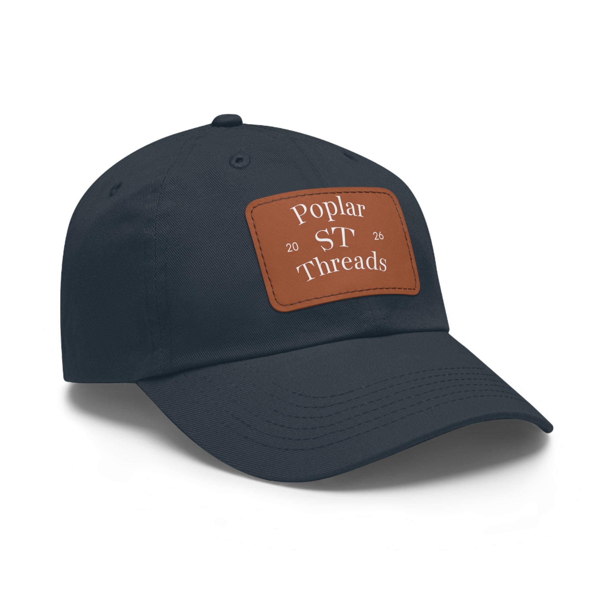 Leather Patch Dad Hat — "Poplar ST Threads" Embroidered Rectangle Cap