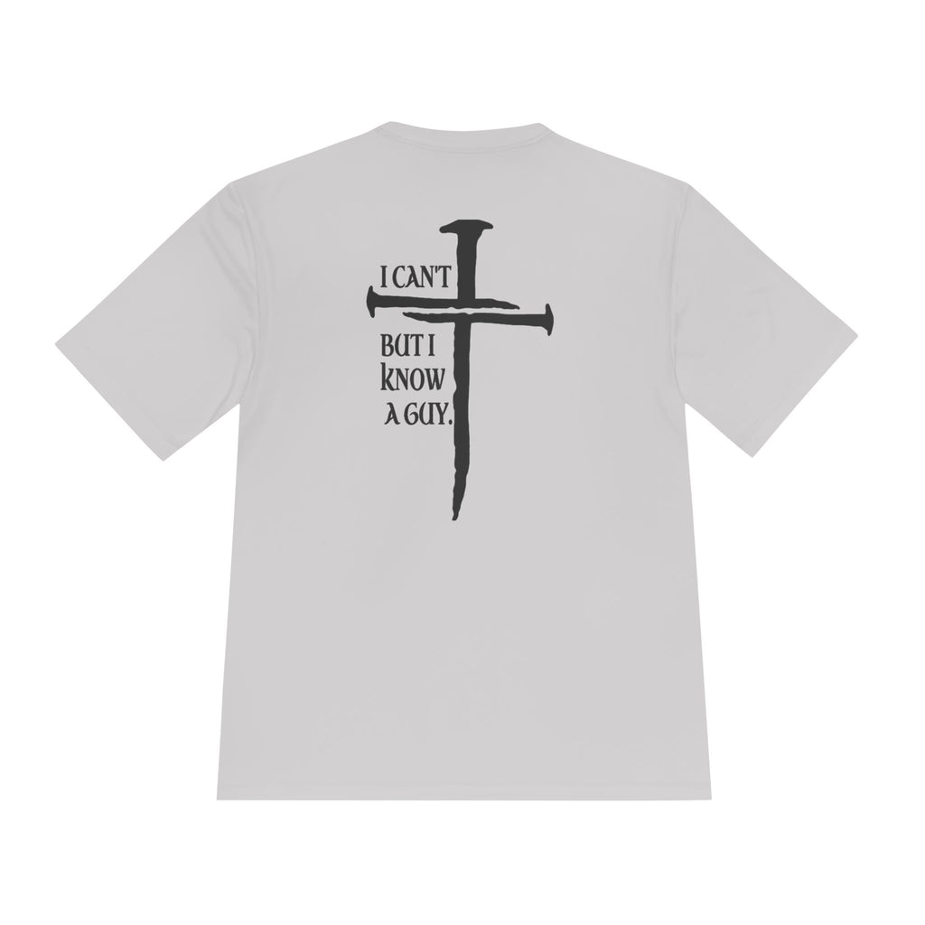 Graphic Tee — "I Can’t, But I Know a Guy" Nail Cross Design
