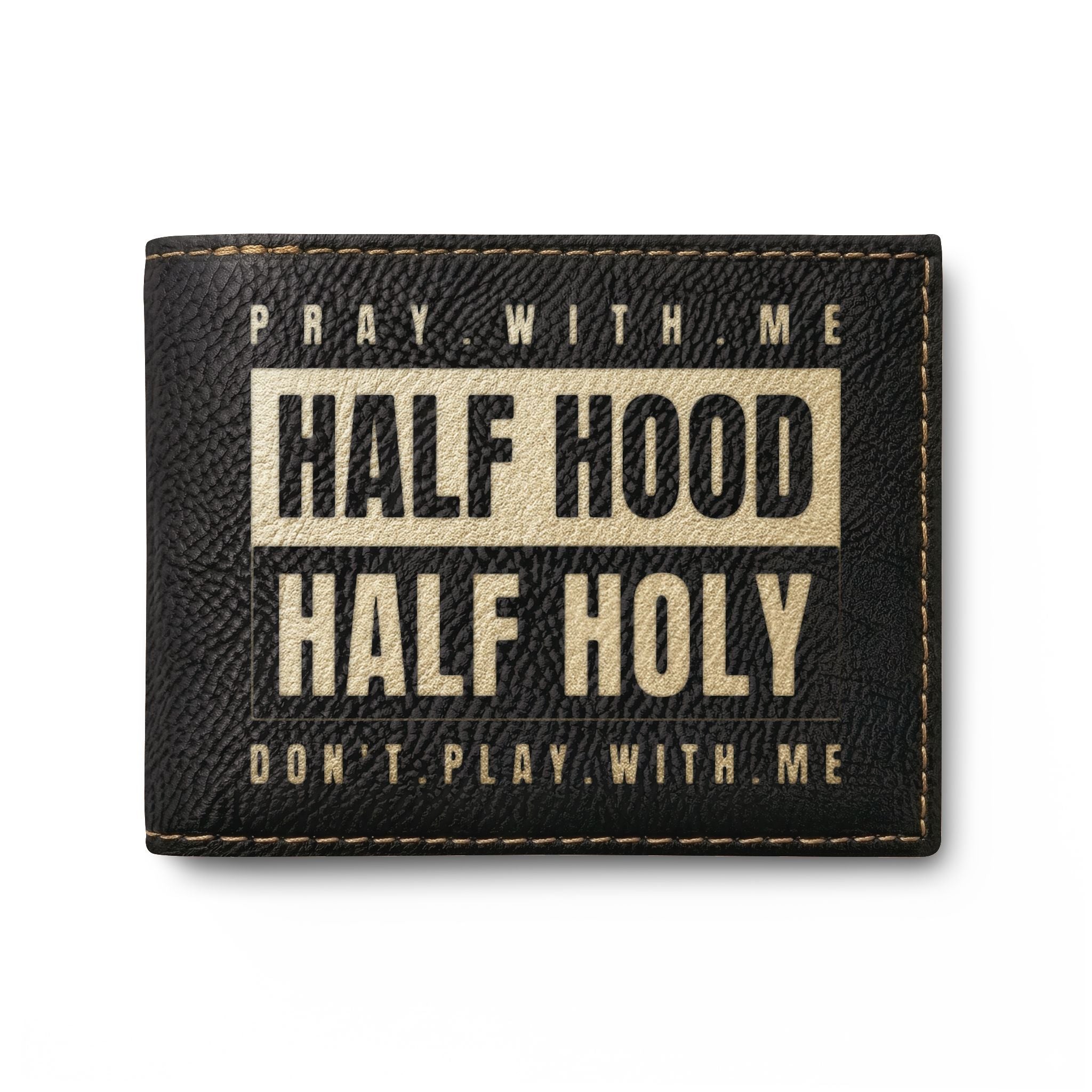 Half Hood Half Holy Bi-Fold Wallet - 'Pray With Me' Leather Card Wallet