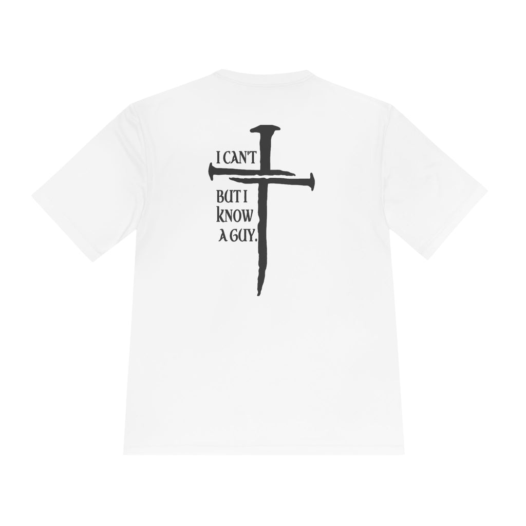 Graphic Tee — "I Can’t, But I Know a Guy" Nail Cross Design