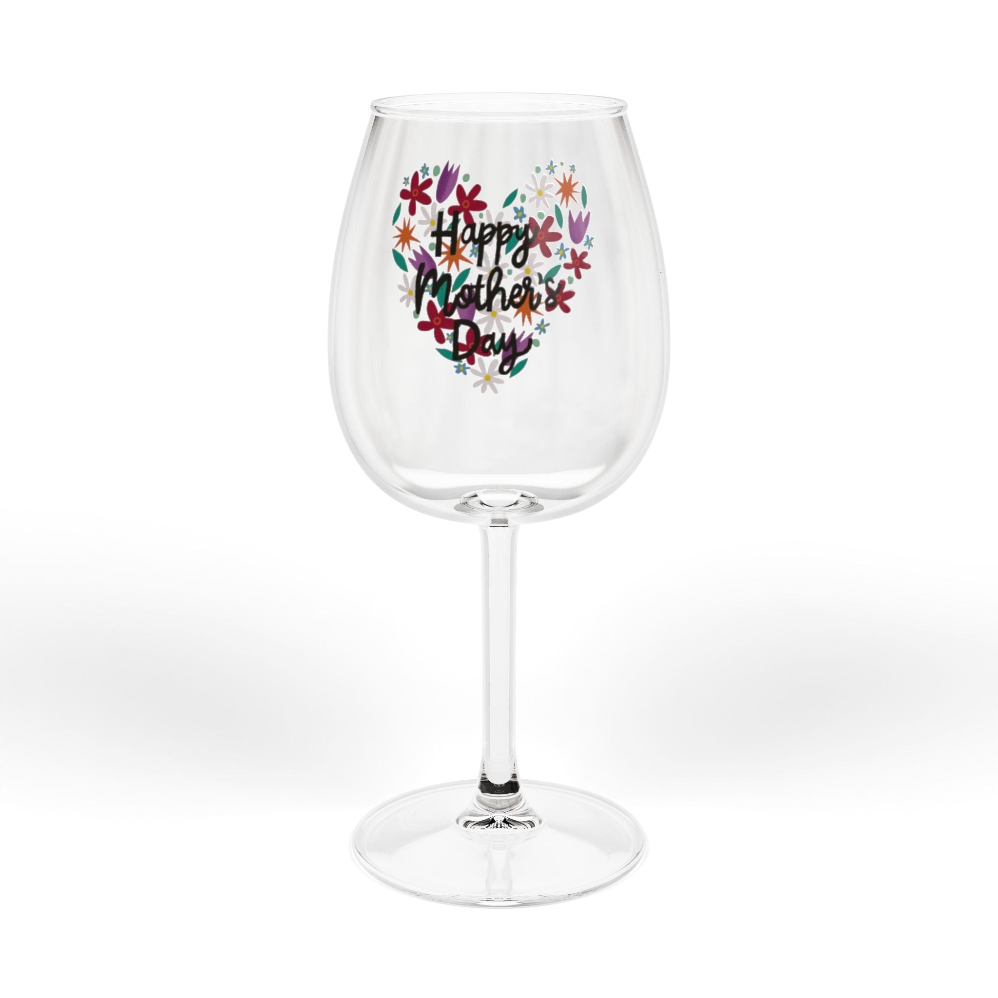 12oz Floral Heart Wine Glass – “Happy Mother's Day” Decorative Stemware