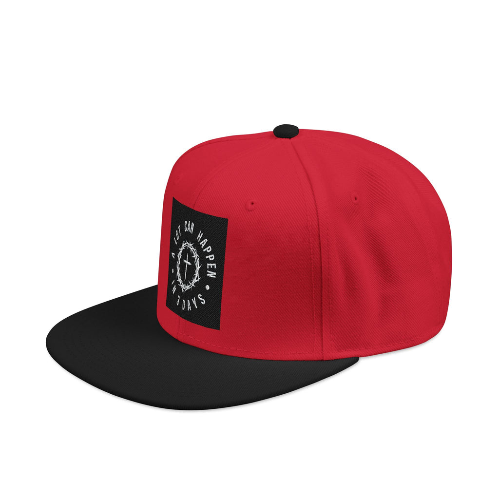 Embroidered Spiral Logo Snapback Hat — Black & Charcoal Flat-Brim Cap