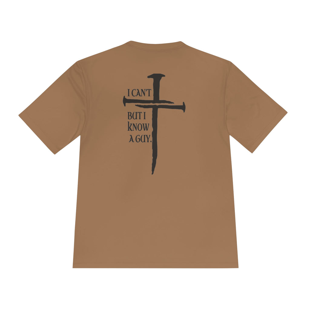 Graphic Tee — "I Can’t, But I Know a Guy" Nail Cross Design