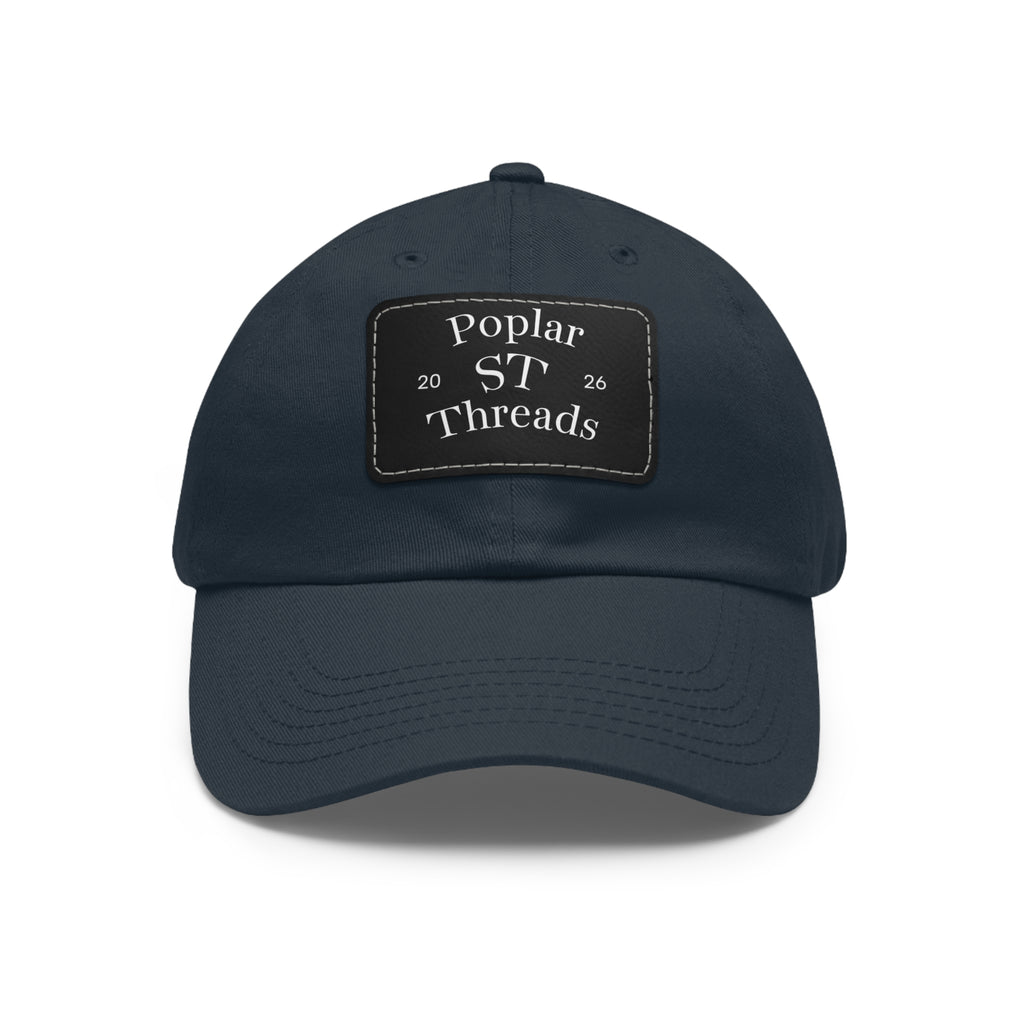 Leather Patch Dad Hat — "Poplar ST Threads" Embroidered Rectangle Cap
