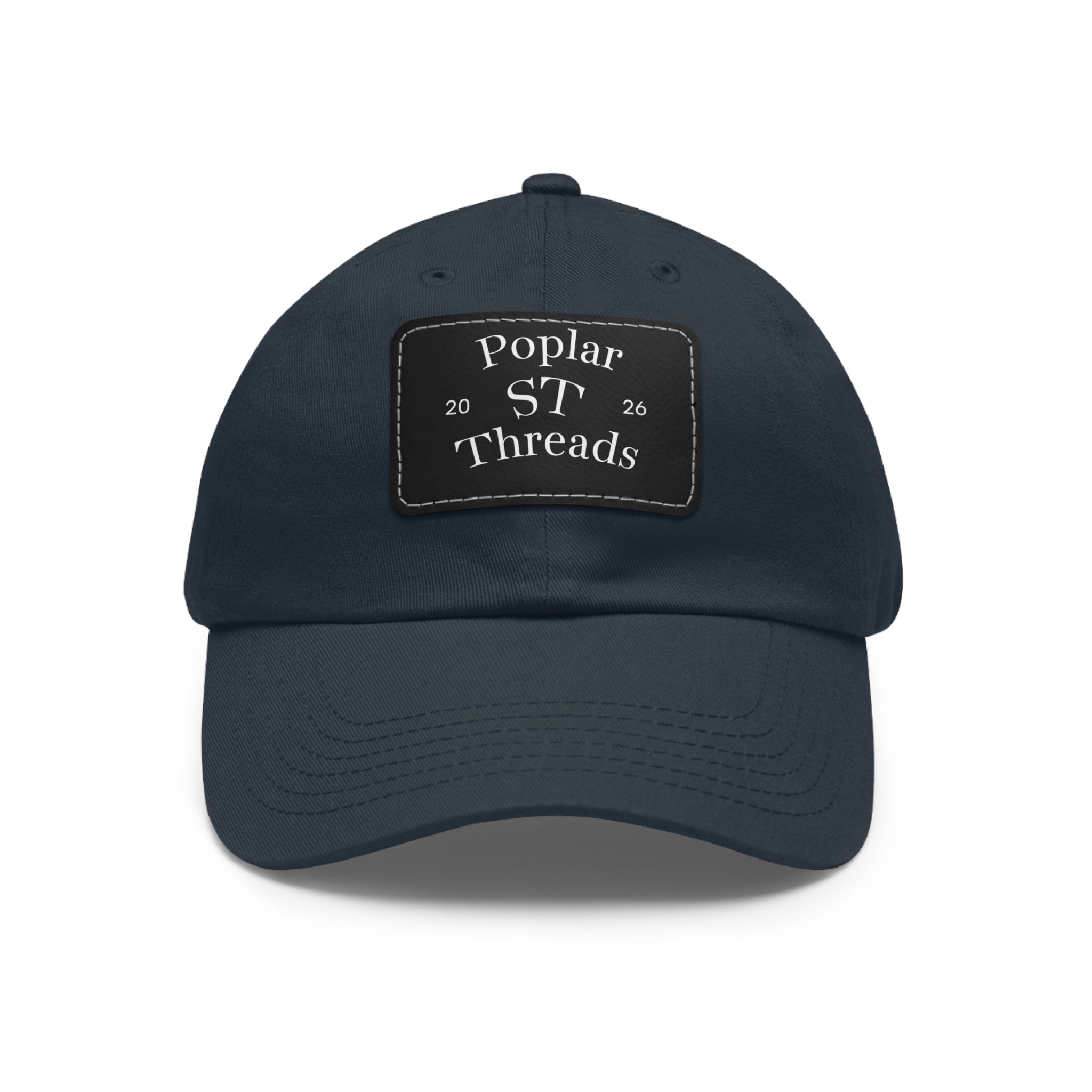 Leather Patch Dad Hat — "Poplar ST Threads" Embroidered Rectangle Cap