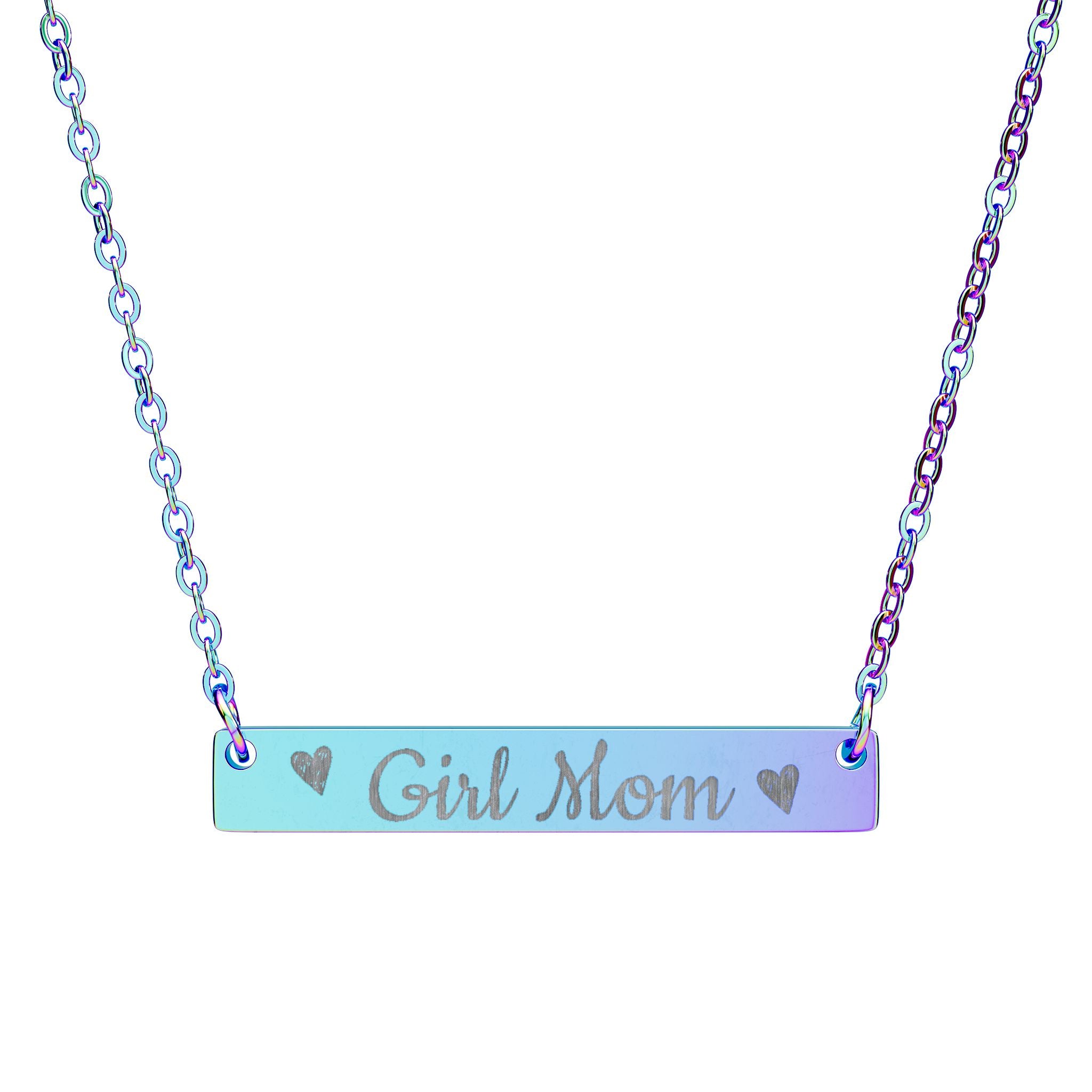 Engraved "Girl Mom" Horizontal Bar Necklace — Personalized Mother's Day Gift