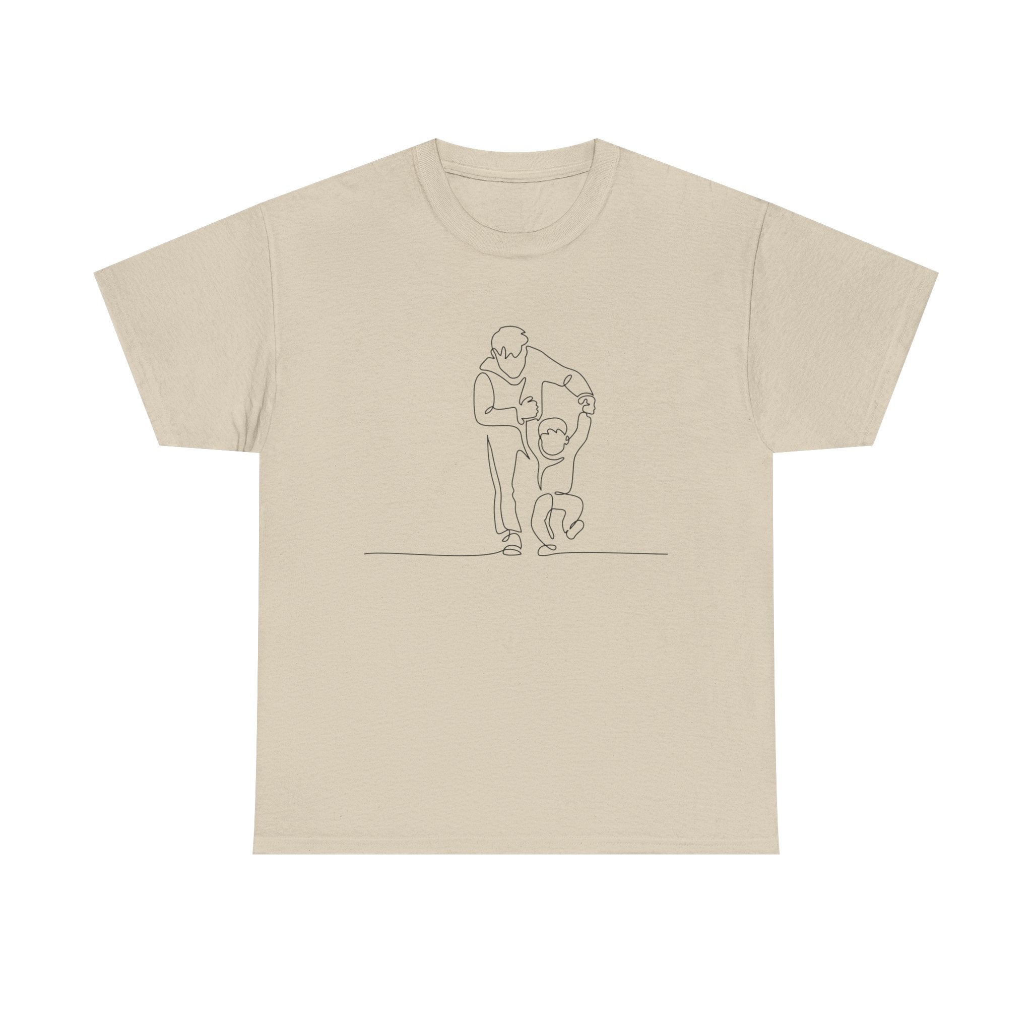 Minimalist Father and Child Line Art T-Shirt — Dad and Kid Hug Tee