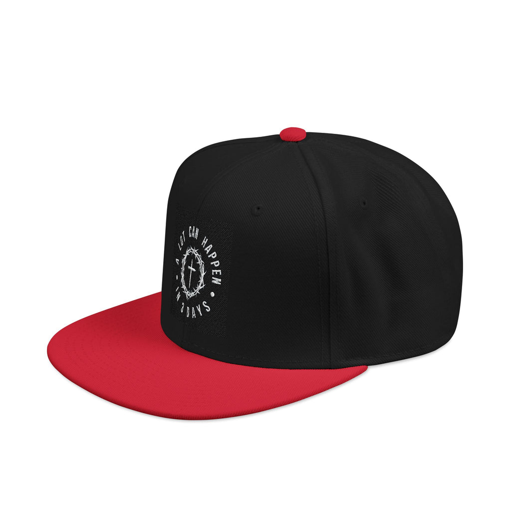 Embroidered Spiral Logo Snapback Hat — Black & Charcoal Flat-Brim Cap