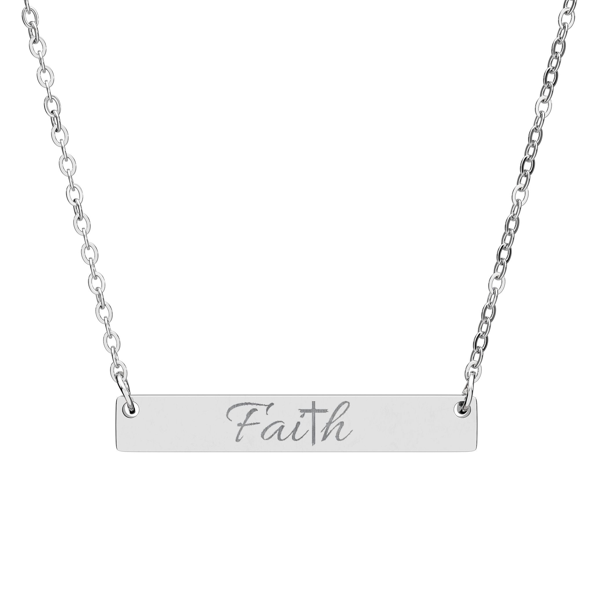 Faith Engraved Bar Necklace — Horizontal Inspirational Pendant