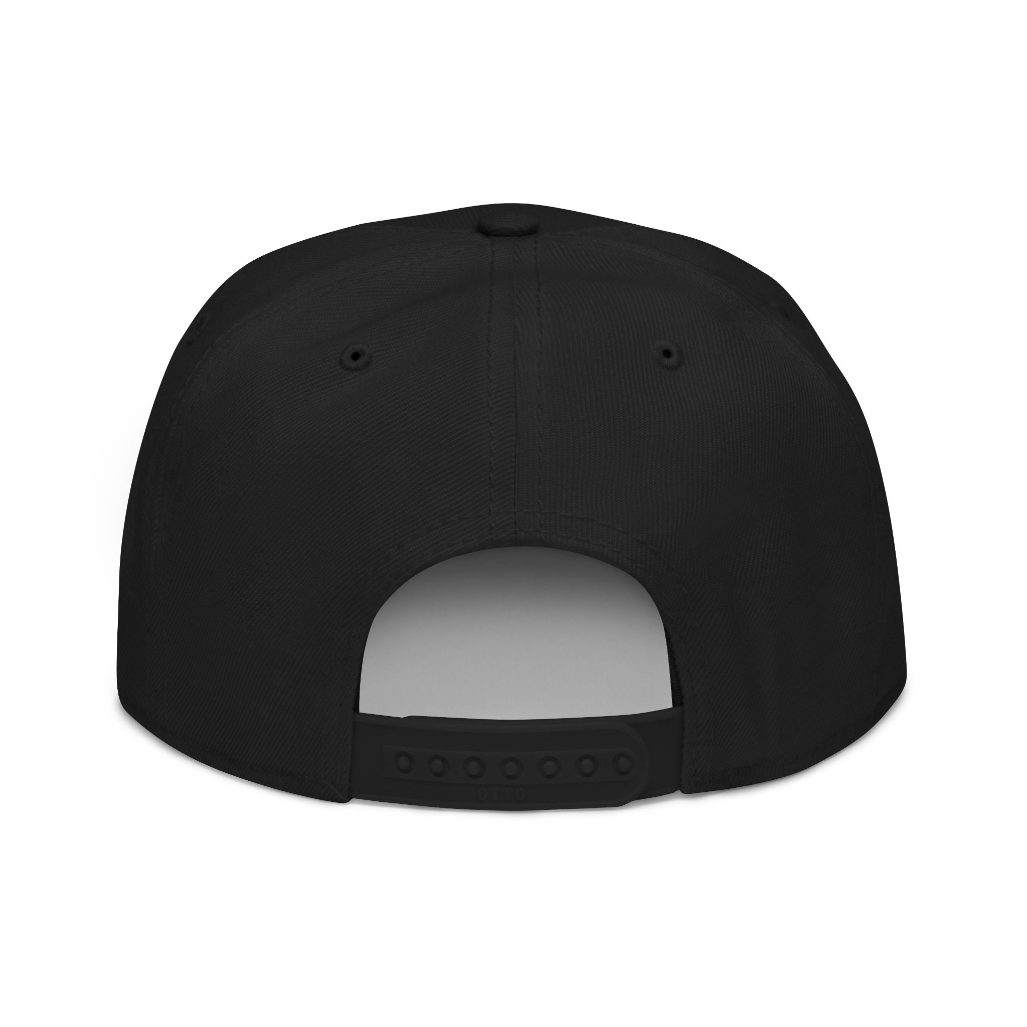 Embroidered Spiral Logo Snapback Hat — Black & Charcoal Flat-Brim Cap
