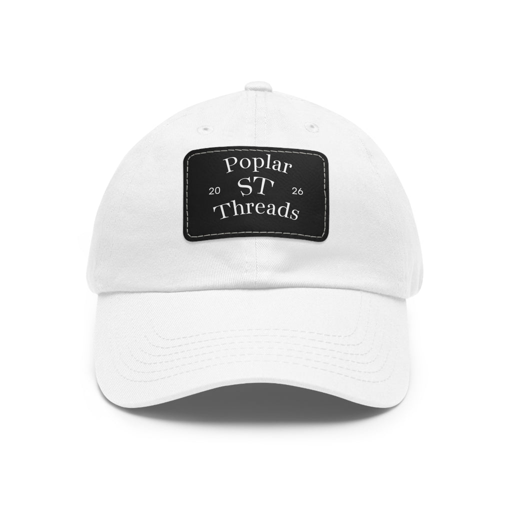 Leather Patch Dad Hat — "Poplar ST Threads" Embroidered Rectangle Cap