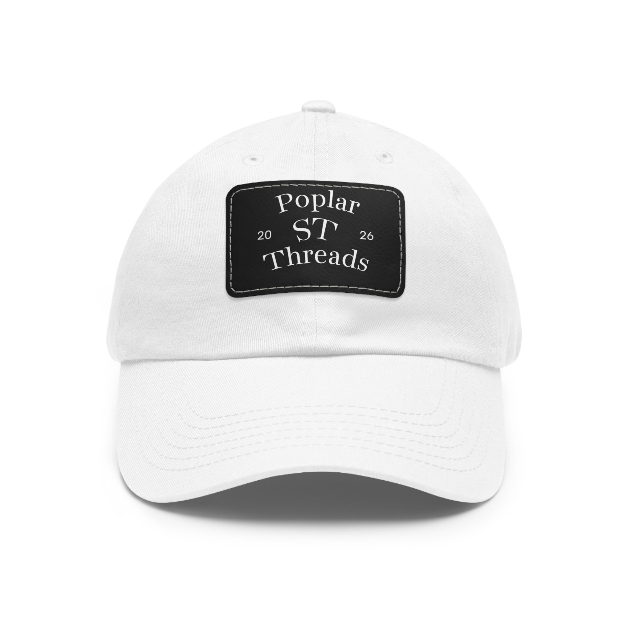 Leather Patch Dad Hat — "Poplar ST Threads" Embroidered Rectangle Cap