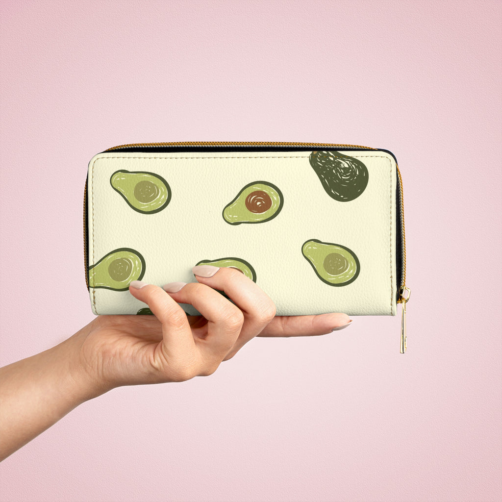 Avocado Pattern Zipper Wallet — Cute Fruit Print Card & Cash Organizer