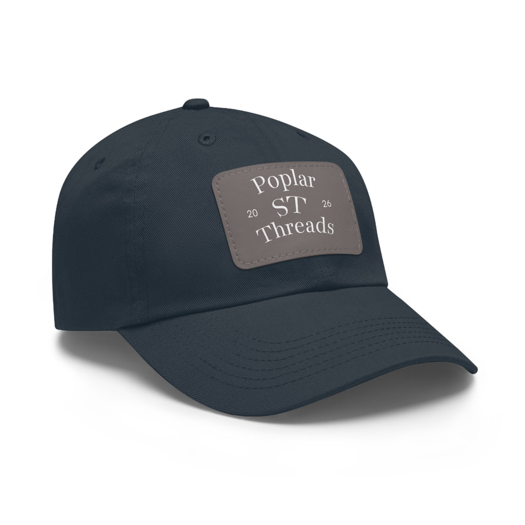 Leather Patch Dad Hat — "Poplar ST Threads" Embroidered Rectangle Cap