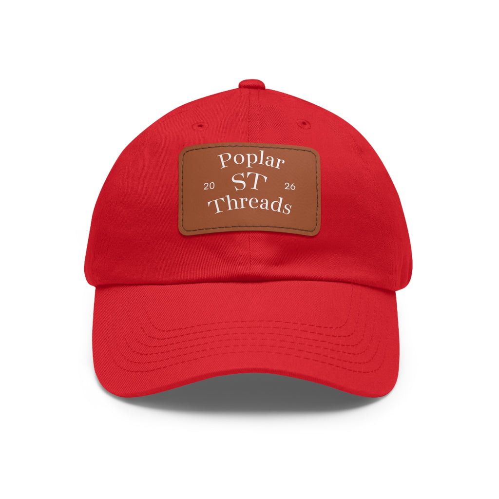 Leather Patch Dad Hat — "Poplar ST Threads" Embroidered Rectangle Cap