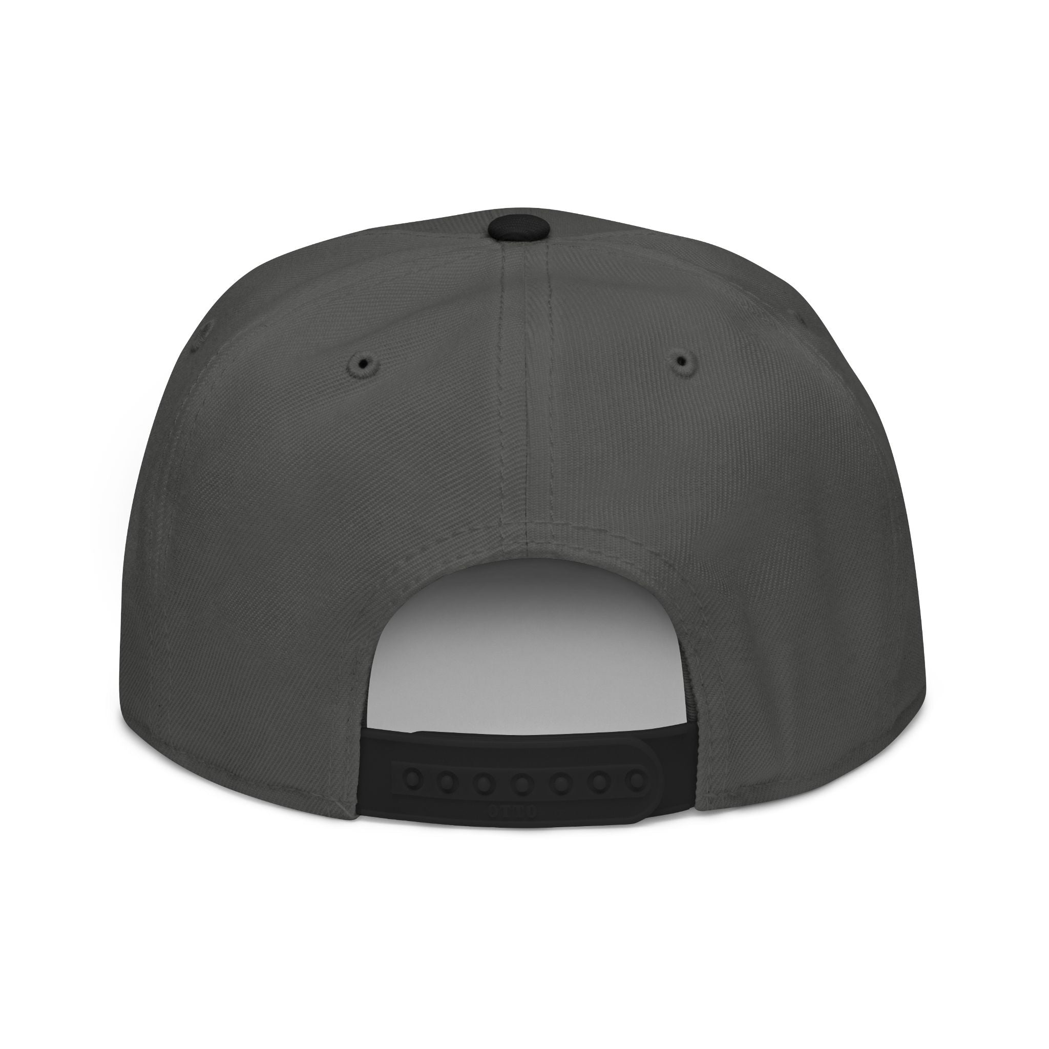 Embroidered Spiral Logo Snapback Hat — Black & Charcoal Flat-Brim Cap