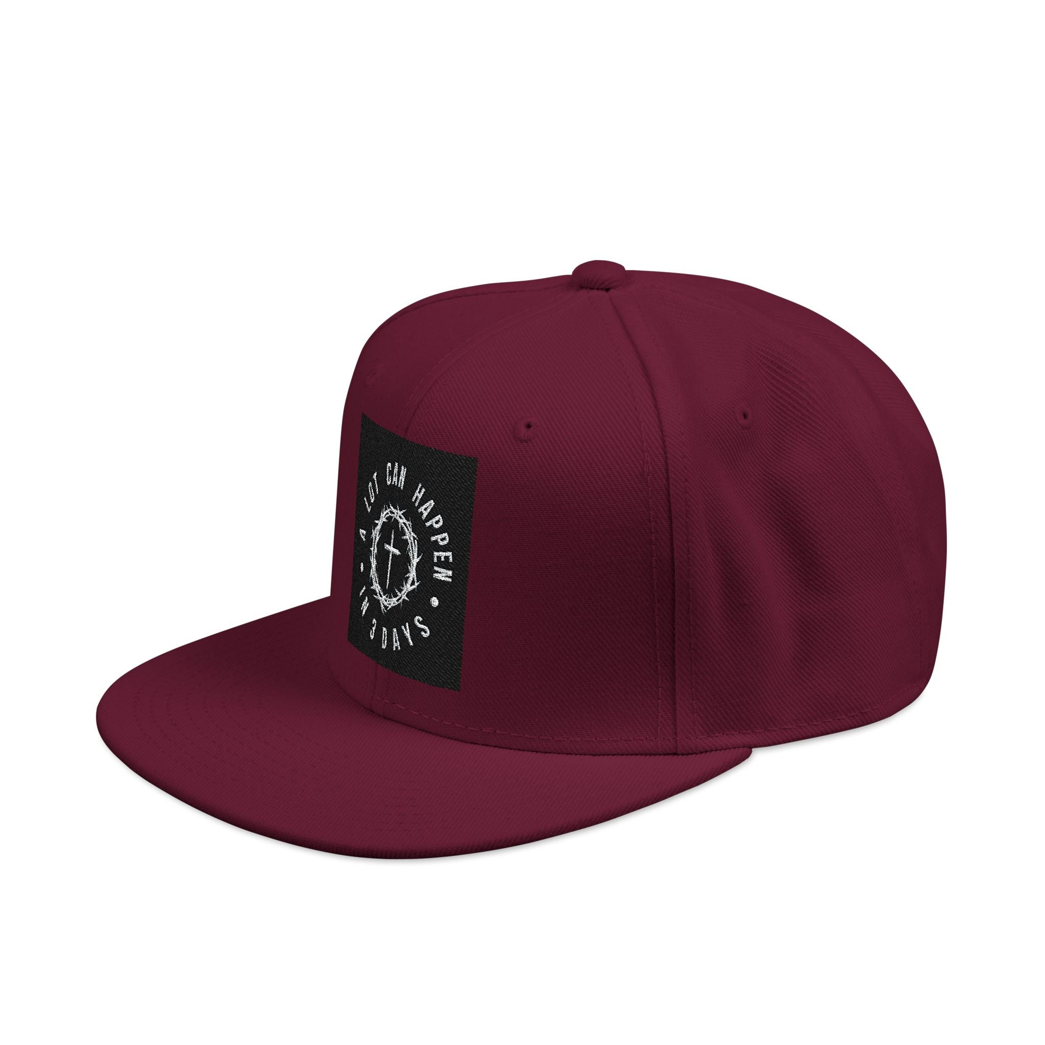 Embroidered Spiral Logo Snapback Hat — Black & Charcoal Flat-Brim Cap