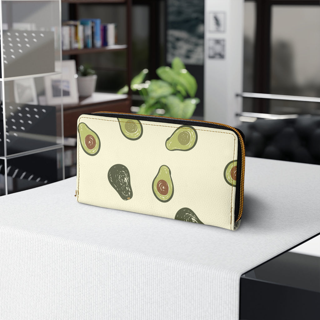 Avocado Pattern Zipper Wallet — Cute Fruit Print Card & Cash Organizer