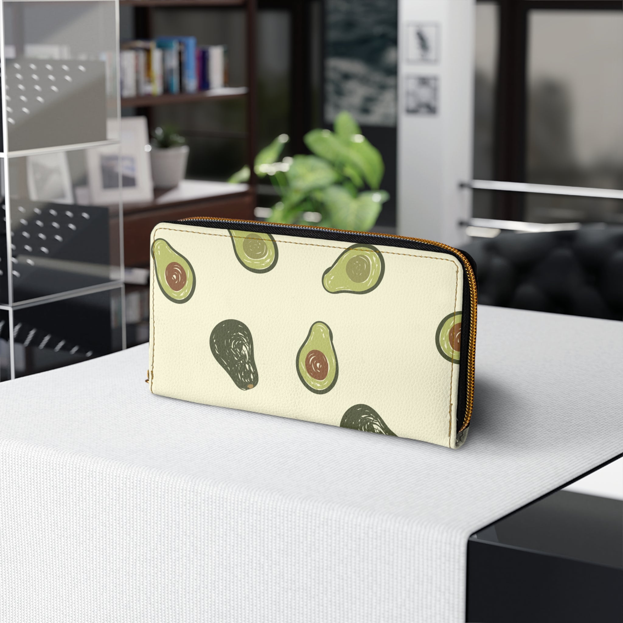 Avocado Pattern Zipper Wallet — Cute Fruit Print Card & Cash Organizer