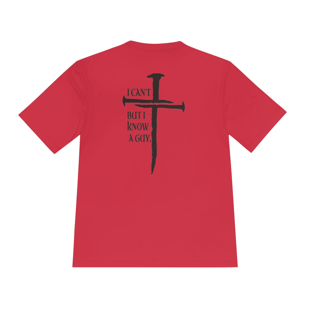 Graphic Tee — "I Can’t, But I Know a Guy" Nail Cross Design