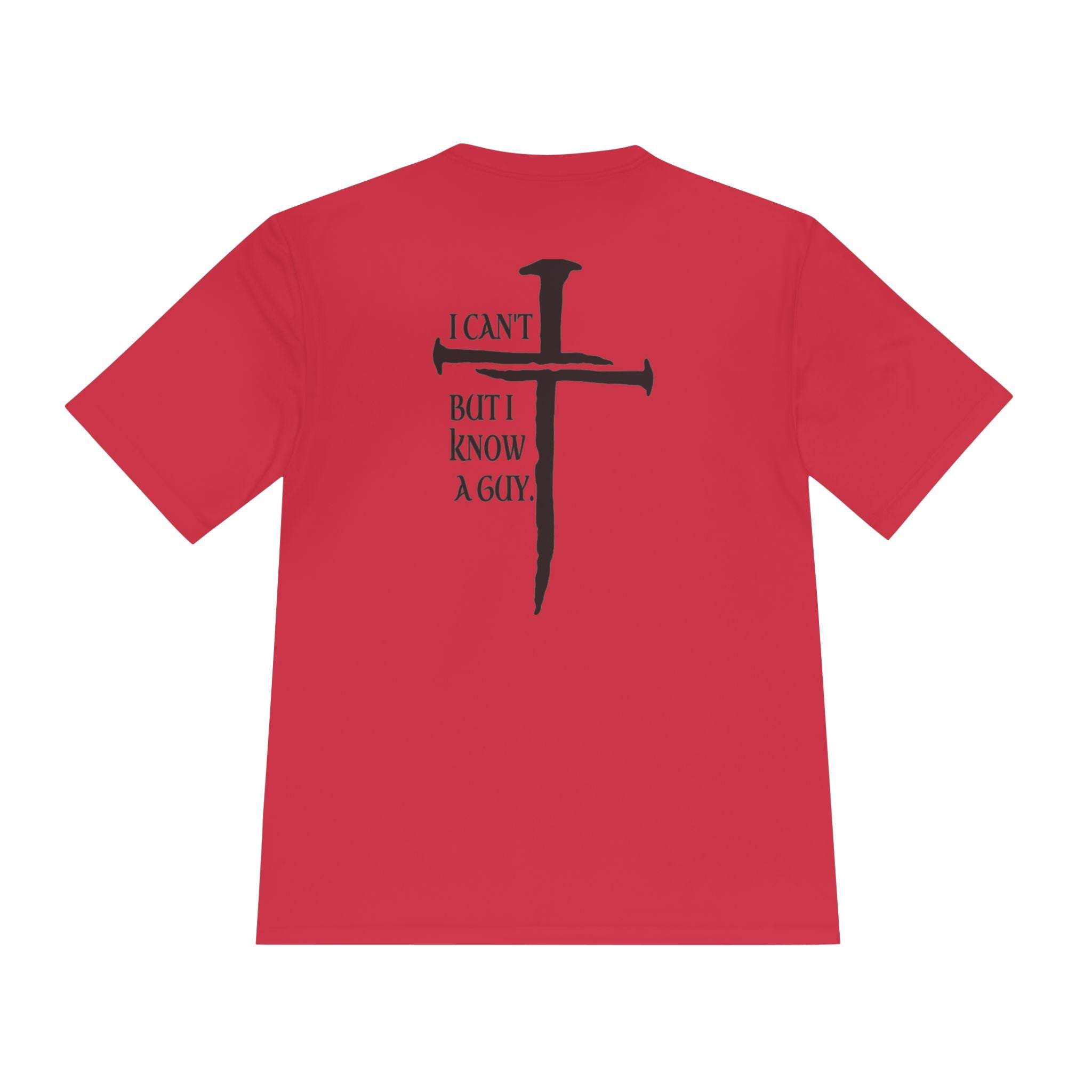 Graphic Tee — "I Can’t, But I Know a Guy" Nail Cross Design