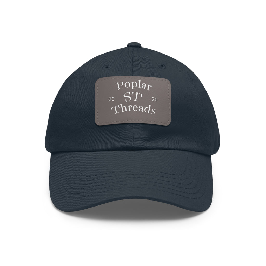 Leather Patch Dad Hat — "Poplar ST Threads" Embroidered Rectangle Cap