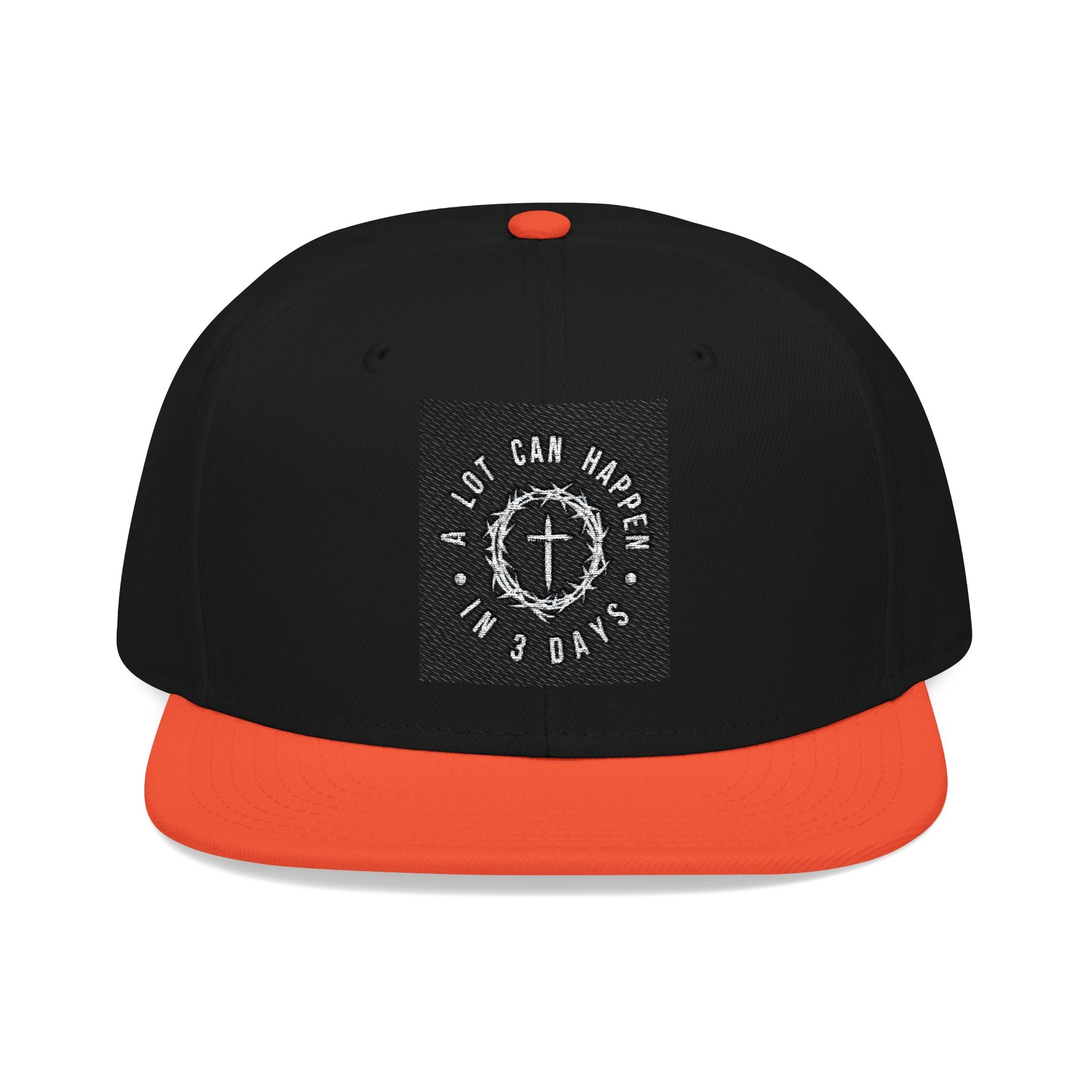 Embroidered Spiral Logo Snapback Hat — Black & Charcoal Flat-Brim Cap