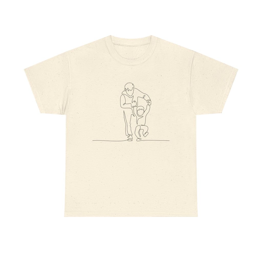 Minimalist Father and Child Line Art T-Shirt — Dad and Kid Hug Tee
