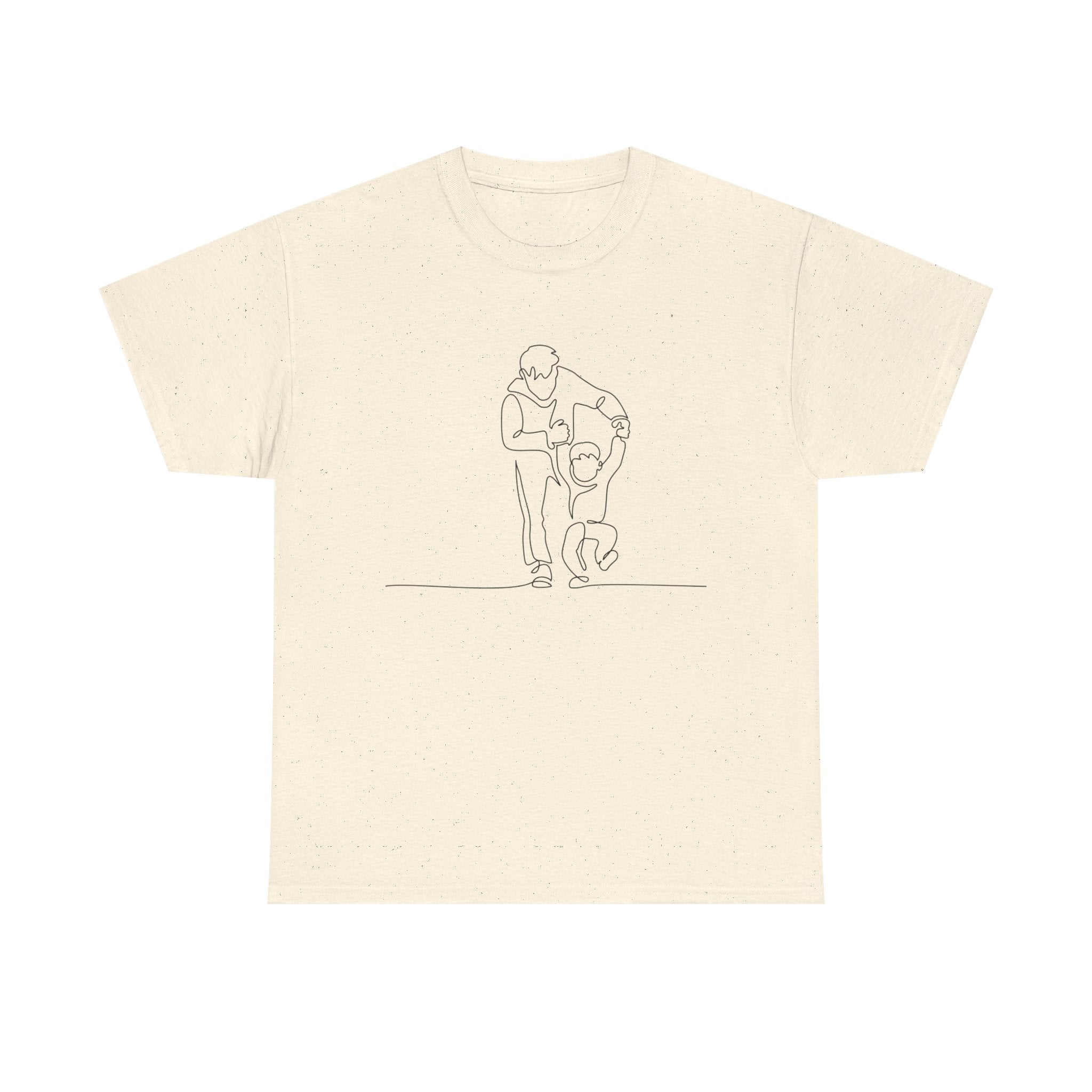 Minimalist Father and Child Line Art T-Shirt — Dad and Kid Hug Tee