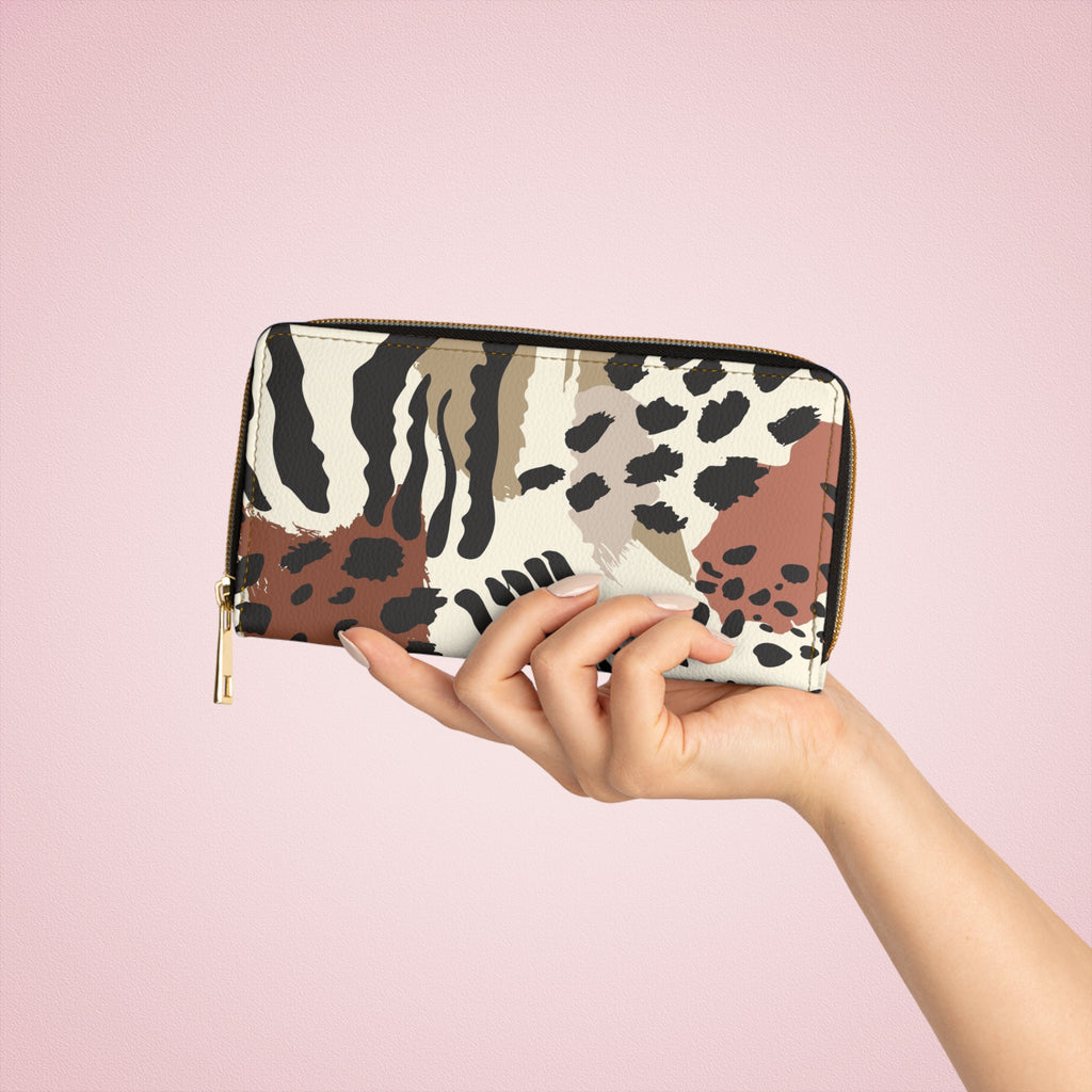 Animal Print Zipper Wallet — Neutral Abstract Safari Pattern