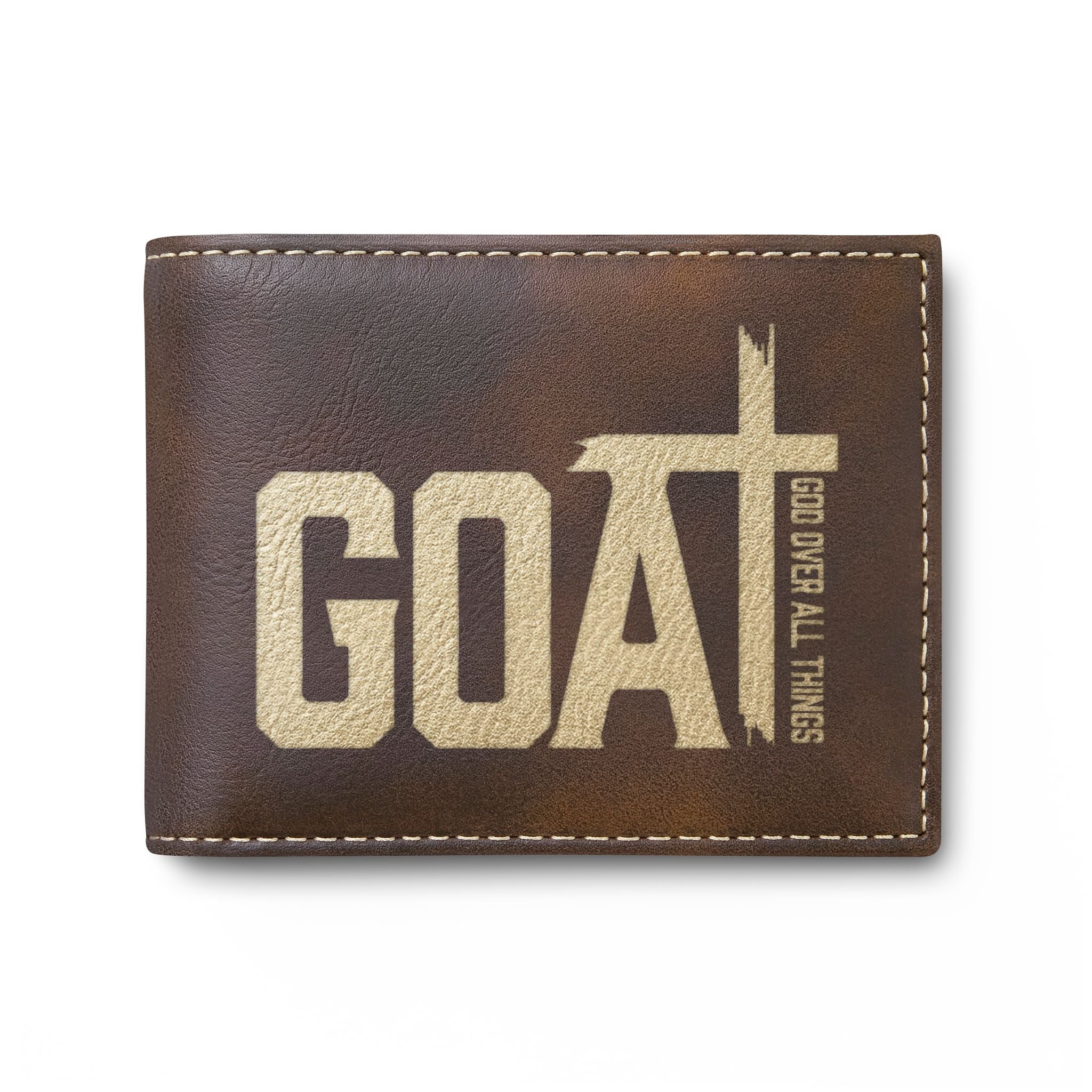 GOAT Leather Bi-Fold Wallet — Slim Flip Wallet with Bold Logo