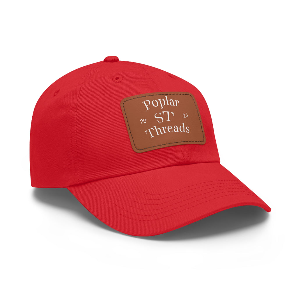 Leather Patch Dad Hat — "Poplar ST Threads" Embroidered Rectangle Cap