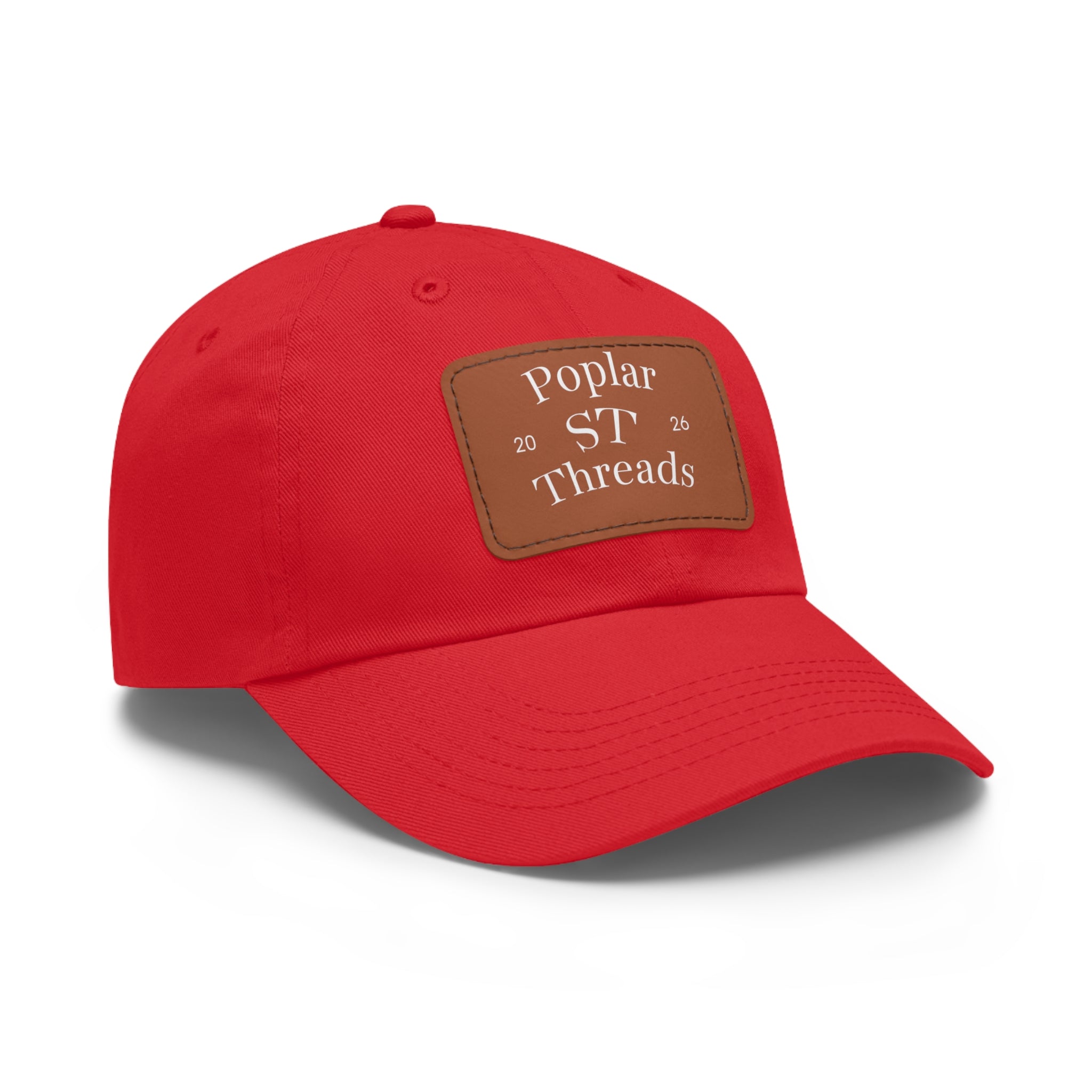Leather Patch Dad Hat — "Poplar ST Threads" Embroidered Rectangle Cap