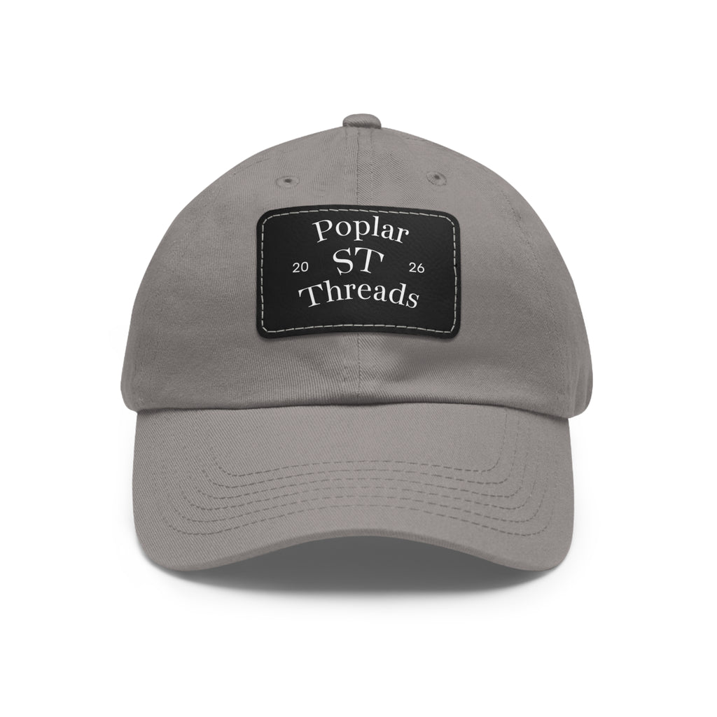 Leather Patch Dad Hat — "Poplar ST Threads" Embroidered Rectangle Cap