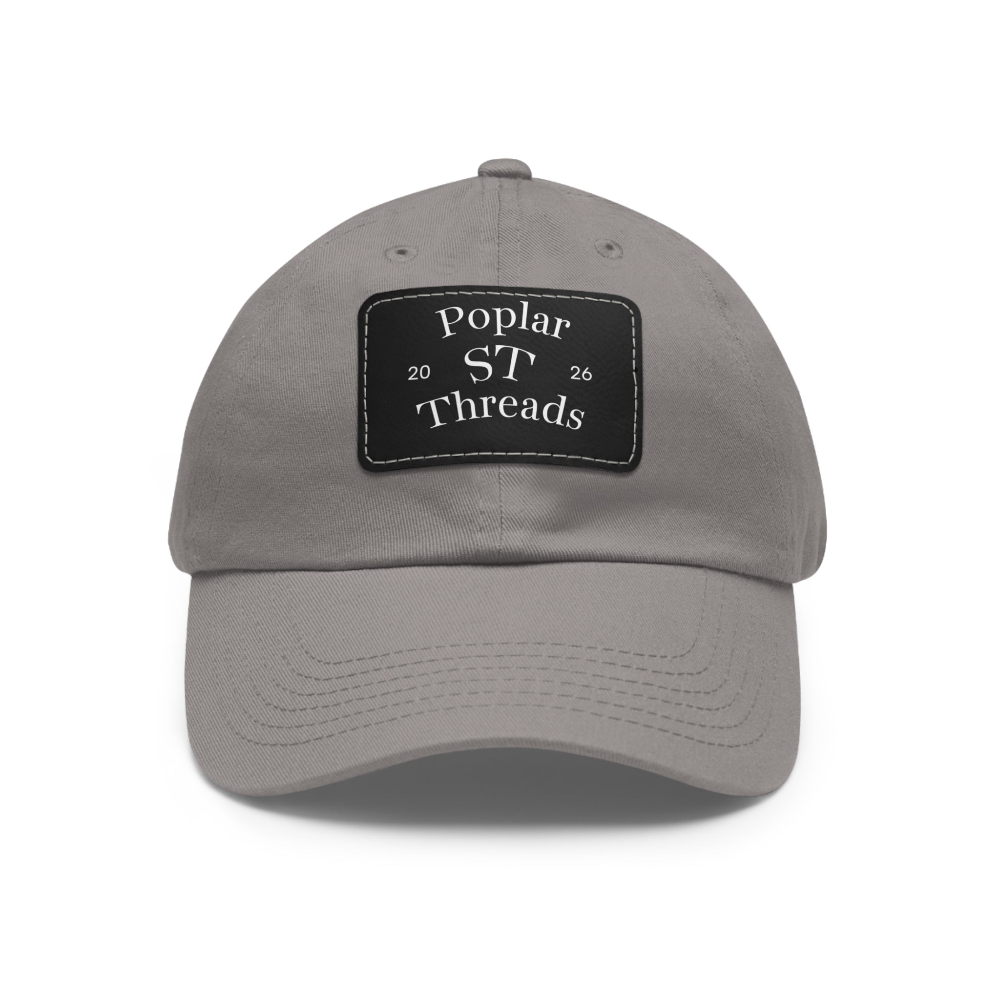 Leather Patch Dad Hat — "Poplar ST Threads" Embroidered Rectangle Cap