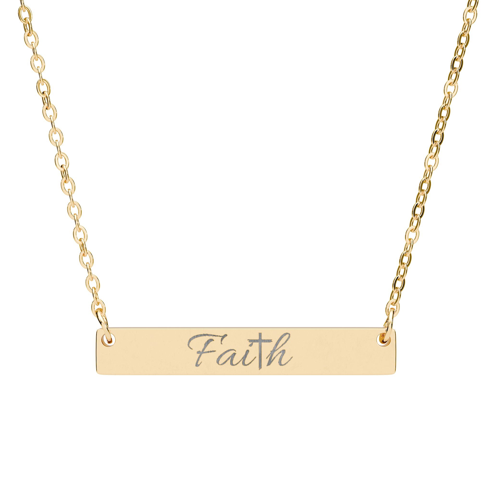 Faith Engraved Bar Necklace — Horizontal Inspirational Pendant