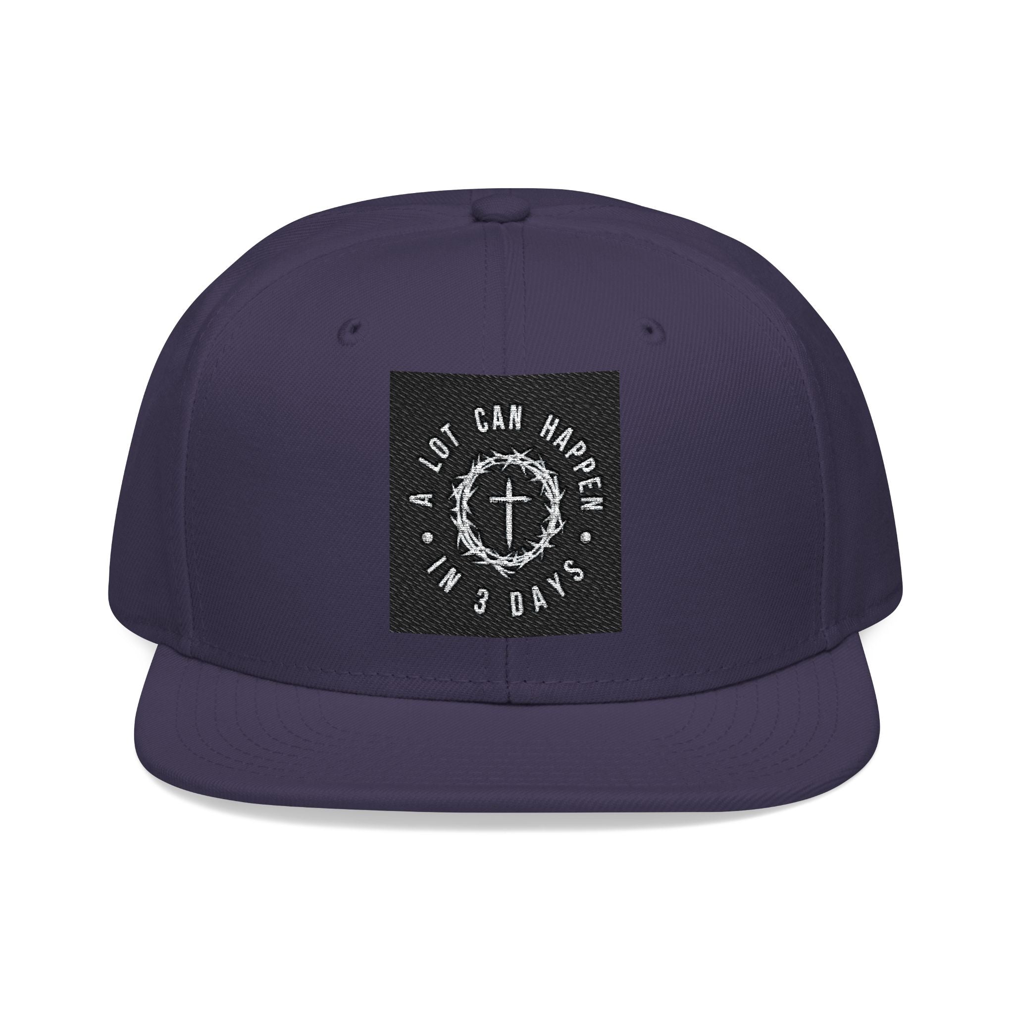 Embroidered Spiral Logo Snapback Hat — Black & Charcoal Flat-Brim Cap