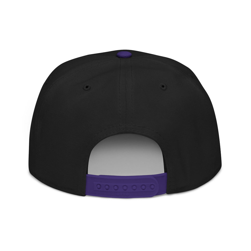 Embroidered Spiral Logo Snapback Hat — Black & Charcoal Flat-Brim Cap