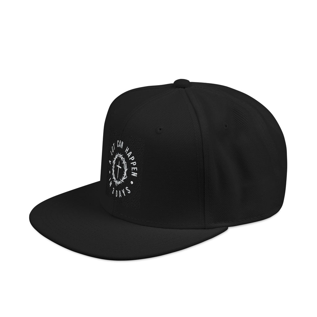 Embroidered Spiral Logo Snapback Hat — Black & Charcoal Flat-Brim Cap