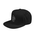 Embroidered Spiral Logo Snapback Hat — Black & Charcoal Flat-Brim Cap