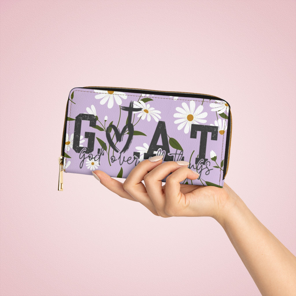Floral 'G.O.A.T. — God Over All Things' Lavender Zipper Wallet
