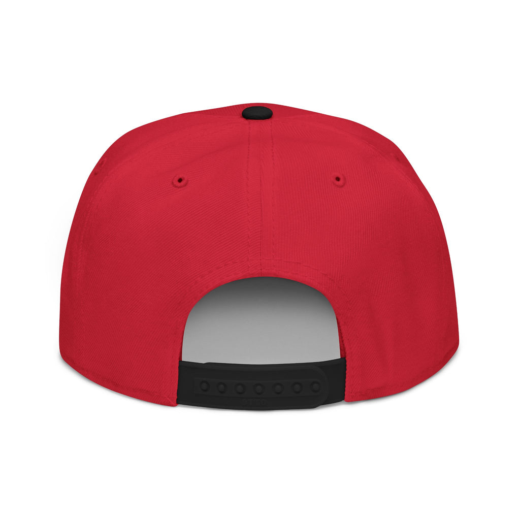 Embroidered Spiral Logo Snapback Hat — Black & Charcoal Flat-Brim Cap