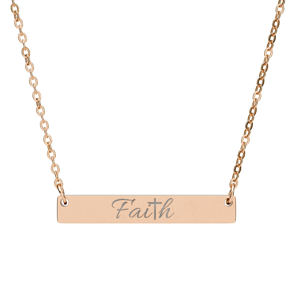 Faith Engraved Bar Necklace — Horizontal Inspirational Pendant