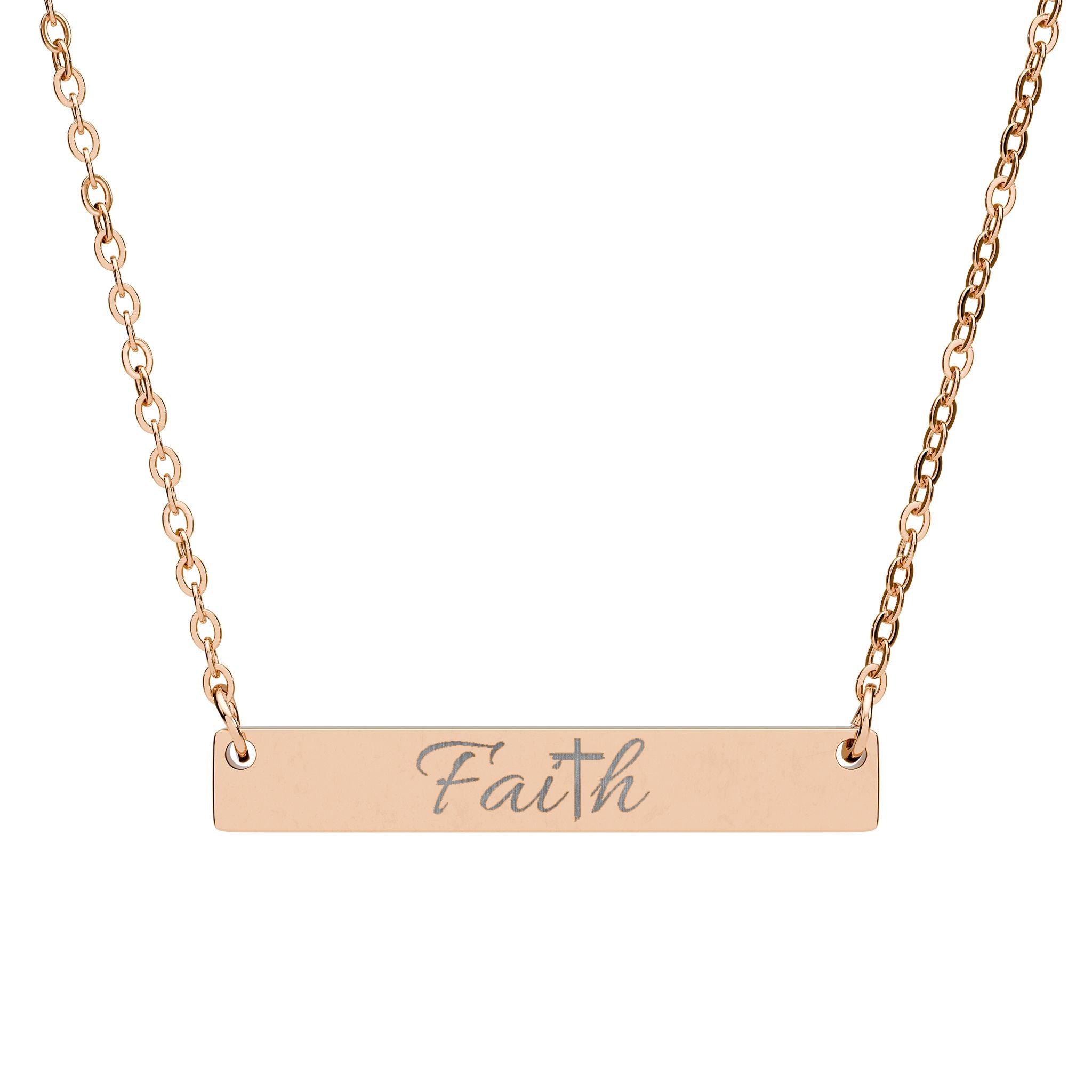 Faith Engraved Bar Necklace — Horizontal Inspirational Pendant